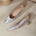 Stiletto Silver Shoes Soft Leather Wrinkled Commuter Work Shoes Pointed Toe High Heels 2025 New Spring Autumn Women's Mid Heel Sho_vogvips.com