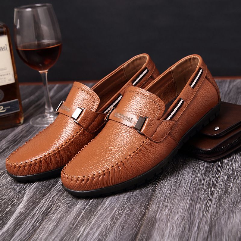 Unbeatable Quality 2024 New Men's Soft Sole Genuine Leather Bean Youth Date Driving Shoes Leisure Lazy People_vogvips.com