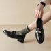 Lancui Slip On Camellia Leather Spring Autumn New Mid Heel Single Shoes British Style Chunky Loafers For Women_vogvips.com