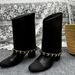 2025 Xiaoxiang New Product Flip Big Chain Thick Heel Trousers Boots Leather Short Boots High Heel Short Boots Fashion Boots Women's Boots_vogvips.com