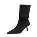 2738-3 Slim For Women Versatile Melad Mid-Calf Short Stretch Suede Single Pointed Pleated Slouch Boots_vogvips.com