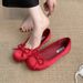 Red Shallow Mouth Single Shoes For Women Spring New French Style Gentle Fairy Blue Ballet Flat Loafers_vogvips.com