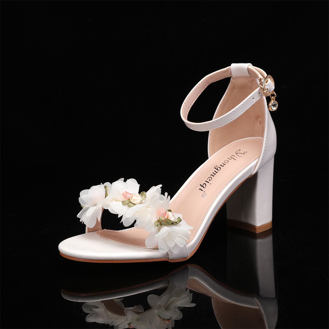 Women’s Shoes new style fish mouth high heels thick heel shallow mouth diamond pearl women's single shoes wedding dress bride_vogvips.com