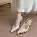 Baotou Thin Heel Sandals Women's Pointed Head French Temperament Satin Apricot One-word Buckle With Versatile Sandals Women_vogvips.com