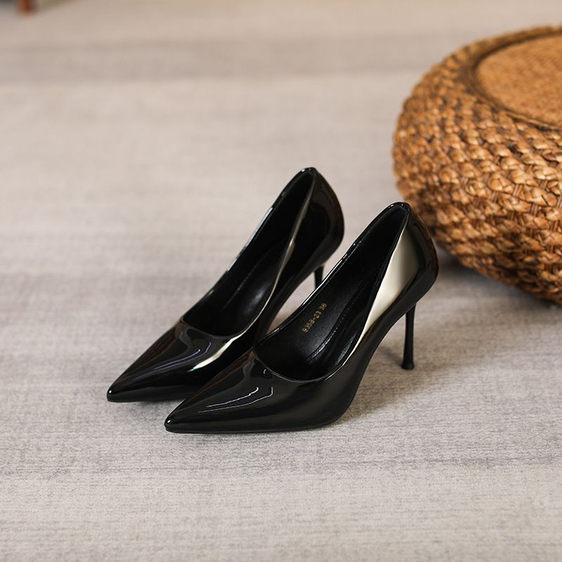 New Professional Work Patent Leather Thin Heel Pointed Sexy Temperament, Versatile Shoes, Not Tiring Feet, Shallow Cut_vogvips.com
