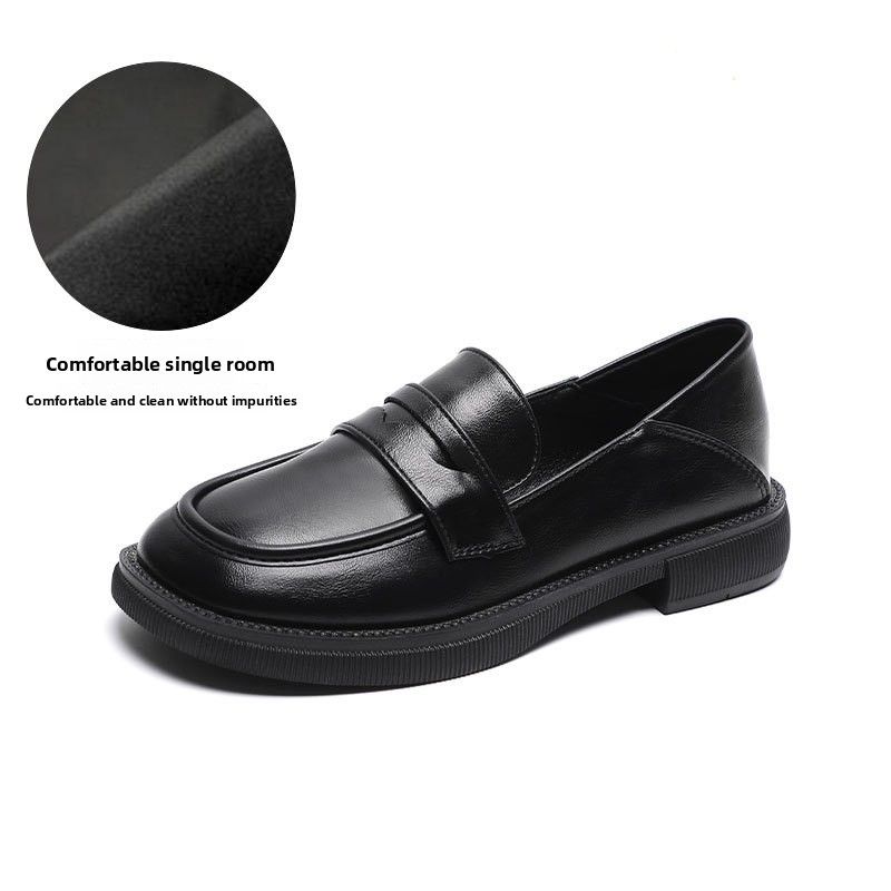 Leather Small Leather Shoes Women's British Flat Shoes Fleece Loafers_vogvips.com