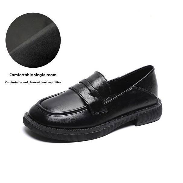 Leather Small Leather Shoes Women's British Flat Shoes Fleece Loafers_vogvips.com