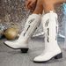 Women's Western Boots With Embroidery, Mid Heel Round Toe Knee High Riding Boots, Chunky Heel Fashion Boots_vogvips.com