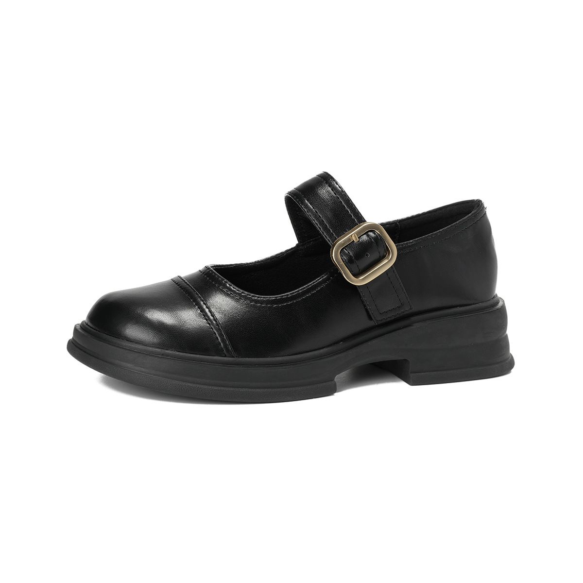 British Small Leather Shoes Women's Retro One-word With Light Mouth Black Thick-soled One-pedal Loafers_vogvips.com