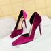Women's shoes with fine heels, high heels, suede, shallow cut, square head side hollowed out_vogvips.com