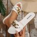Cross-Border Dropshipping Women's Shoes Ladies Fashion Slippers Metal Decoration Square Toe Flat Bottom Casual Plaid_vogvips.com