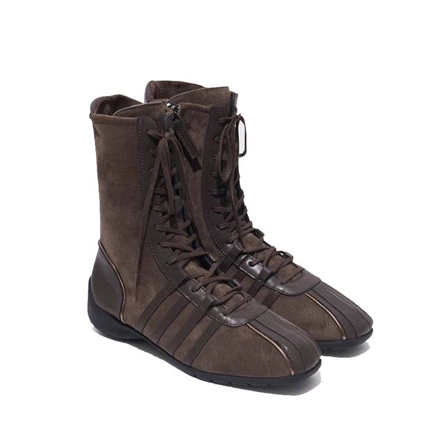 Korean New Style Knight Short For Women 2025 Autumn Winter Lace-up Western Niche Flat Color-blocking Ankle Boots_vogvips.com