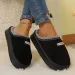 Womens Embroidered Trim Platform Mule Summer Comfort Slippers Warm Fleece Lined Indoor Outdoor Footwear_vogvips.com