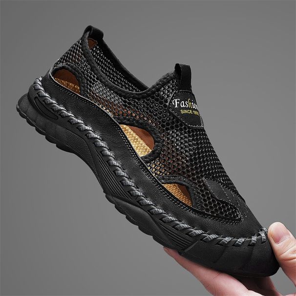 Plus-Size Handmade Stitched Mesh Shoes For Men, Summer Breathable Closed-Toe Sandals, Men's Outdoor Casual Mesh Hole Bea_vogvips.com