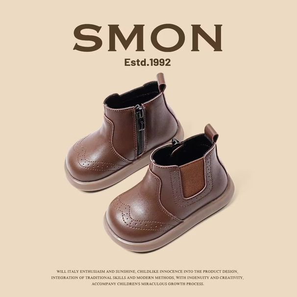 Girl Fall And Winter Girls' Small Leather Boots Baby Boy Toddler Cotton-Padded Shoes With Veet Little Kids' Booties_vogvips.com