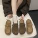 Women's Genuine Leather Birkenstock-Style Sandals - Slip-On Round-Toe Slide Sandals With Thick Rubber Sole, Comfortable Open-Back House Shoes_vogvips.com