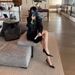 Park Chae Young Rose Same Black Patent Leather High 2025 New Model Mature Style Diamond Buckle Square Toe Stiletto Heels_vogvips.com