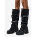 Women's Shoes New High Heels Thick Bottom Round Head Metal Rivets Two Way Wear Pile Knee High Boots Large Size Women's Shoes_vogvips.com