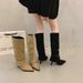 2025 Autumn Winter New Pointed Toe Over-the-Knee Belt Buckle Thin Mid Long Heel High Tube Boots Brown Velvet_vogvips.com