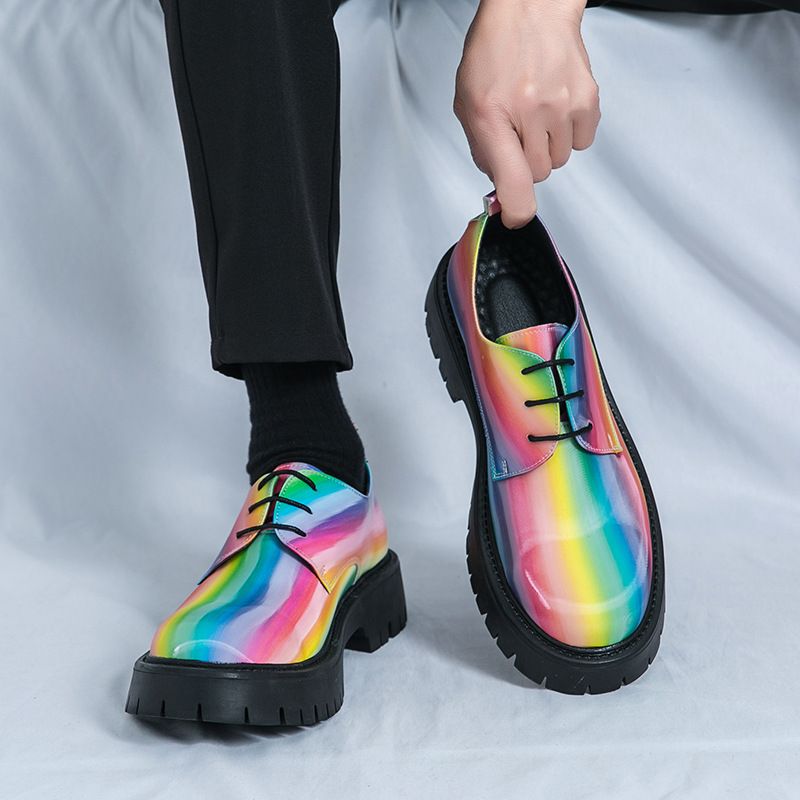 Women's Shoes Brogue Patent Leather British Style Of Social Nightclub Fashion Personality Heightening Casual Trendy Men's Gold Leather Shoes Rainbow_vogvips.com