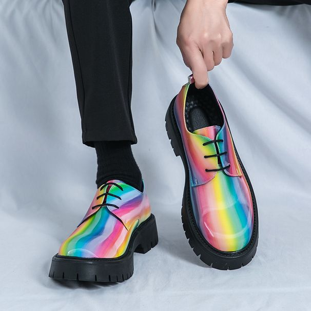 Women's Shoes Brogue Patent Leather British Style Of Social Nightclub Fashion Personality Heightening Casual Trendy Men's Gold Leather Shoes Rainbow_vogvips.com