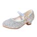 Children's glass shoes Spring and autumn fashion high-heeled girl princess shoes silver performance chorus of large children's single shoes_vogvips.com