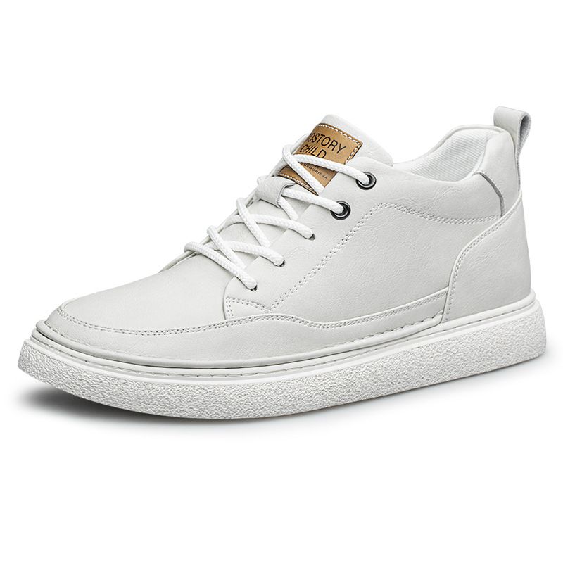 Mid-Top Breathable Sneakers White For Men Teens Youth 6cm 8cm Height Increasing Sports Casual Comfortable Platform Shoes Lace Up_vogvips.com