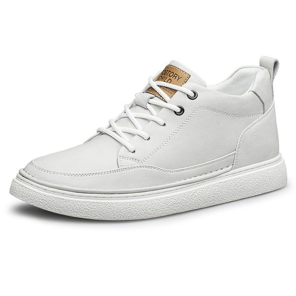 Mid-Top Breathable Sneakers White For Men Teens Youth 6cm 8cm Height Increasing Sports Casual Comfortable Platform Shoes Lace Up_vogvips.com