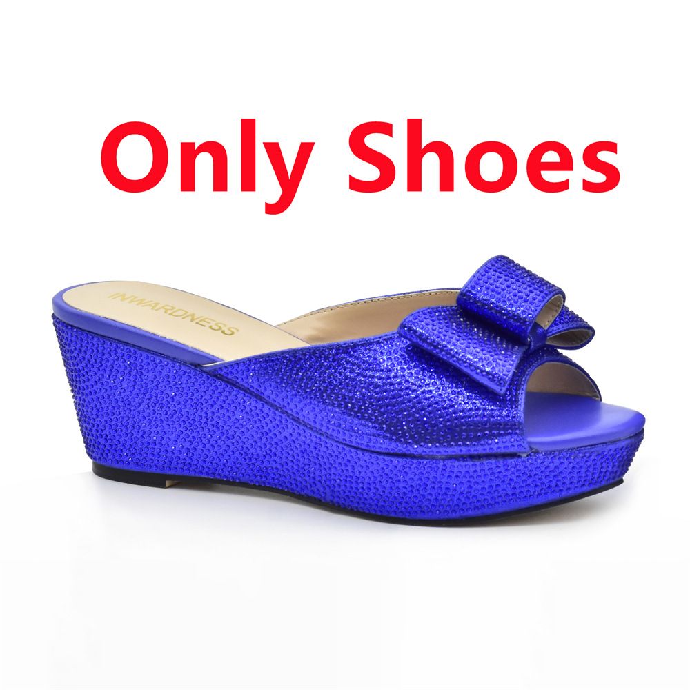 Hot diamond bow decorative round head thick soled wedge sandals with the same style hand bag shoes bag set_vogvips.com
