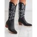 Men's & Women's Western Cowboy Boots With Embroidery - Pointed Toe, Chunky Heel, Mid-Calf Riding Boots In PU Leather (Black, White, Pink, Brown)_vogvips.com