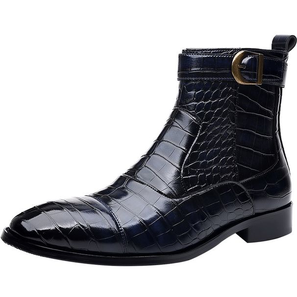 Men's high-top zipper men's alligator print pointed business ankle boots_vogvips.com