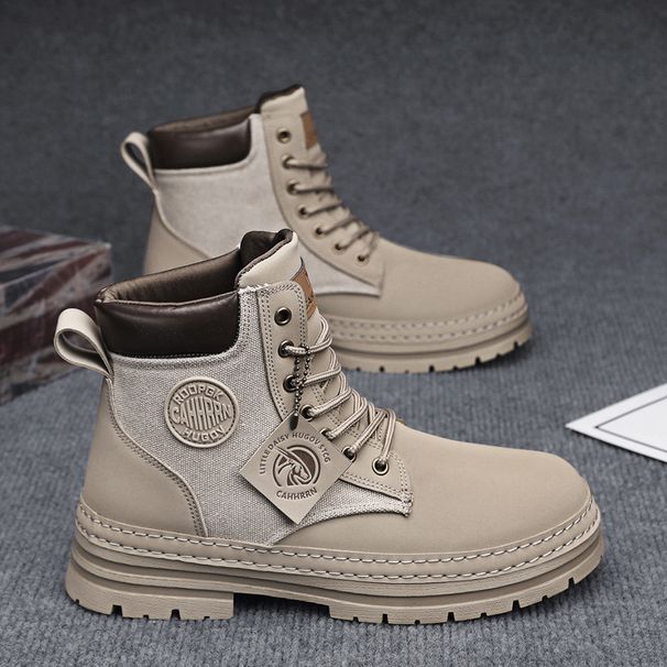 European Warm Series Thick-Soled Work Yellow Martin Autumn New High-Top Leather Patchwork Outdoor Sports Boots Men's Shoes_vogvips.com