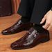 Euro Step Men's Casual Leather British Oxford Business Pointed Large Size Formal Wedding Shoes Wear-resistant Non-slip_vogvips.com