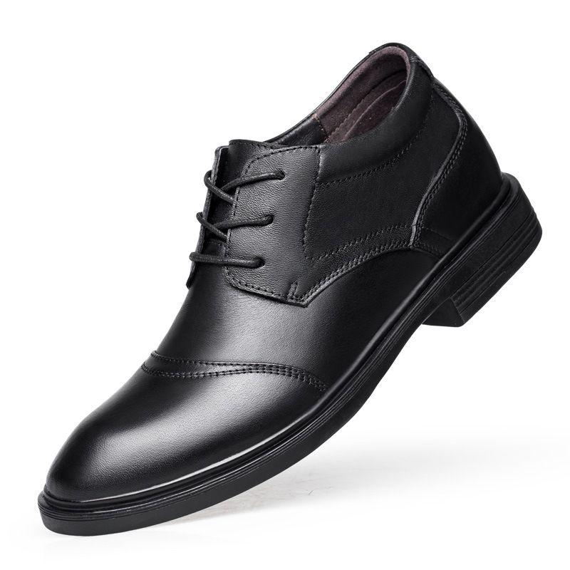 Men's Shoes Inner Height Increase Dress Lace-up Workplace Tooling Leather Shoes Round Head Shallow Mouth Shoes_vogvips.com