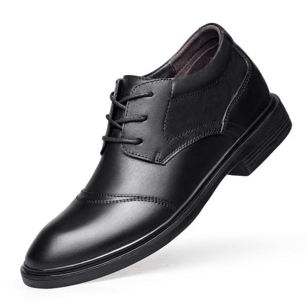 Men's Shoes Inner Height Increase Dress Lace-up Workplace Tooling Leather Shoes Round Head Shallow Mouth Shoes_vogvips.com