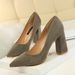 Simple Thick Heel Suede Shallow Mouth Pointed Professional OL Thin Women S High Heels Single Shoes_vogvips.com