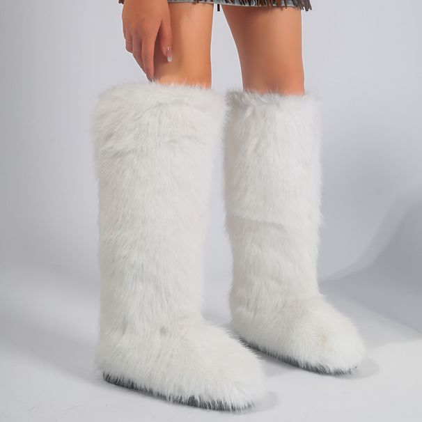 Women's Knee-High Faux Fur Snow Boots – Winter Warm Y2K Style High Boots With Fringe Detail_vogvips.com