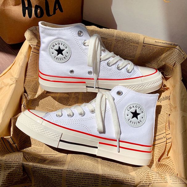 2023 Autumn Thick-soled High-top Canvas Shoes Women's Lace-up Korean Style Trendy Single Shoes Junior High School Primary School Students Sneakers_vogvips.com