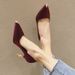 Korean Style Versatile Shoes Autumn Metal Mid Heel Commuter Pointed Toe Shallow Mouth Black High Heels Women's_vogvips.com