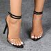 Women's Patent Leather Clear Glass Glue Line Strap Around Ankle Strap Stiletto Sandals Black High Heels_vogvips.com