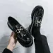 Men Black Patent Leather Shock Aborption Loafer Gold Horebit Buckle Thick Lug Sole Slip On Platform Caual Dre_vogvips.com