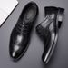 Euro Step New Brogue Carved Pattern Trendy Casual Men's Pointed Toe Genuine Leather Black Business Wedding Shoes_vogvips.com