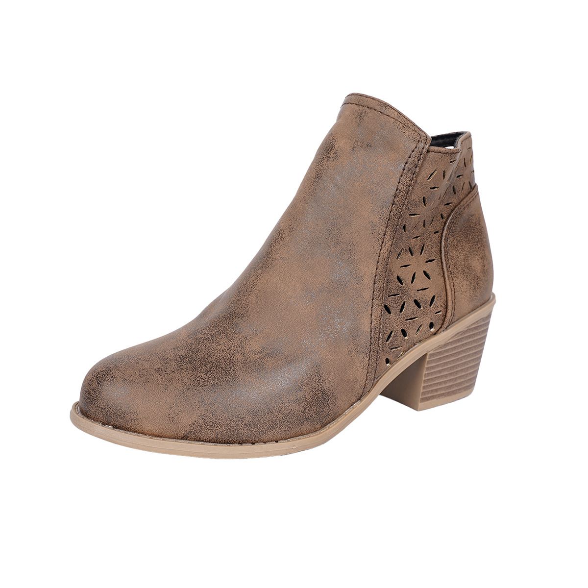 Women's Winter Ankle Boots Hollow Out Mid Heel Side Zipper Martin Chunky Heel New_vogvips.com