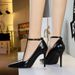 Pana Pattern Pointed High Heels Women's Thin Heels T-shaped Buckle Shallow Mouth Women's Shoes_vogvips.com