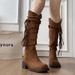 Wasteland Style High Tube Tassel Knight For Women New Over-the-Knee Thick Heel Slimming Melard Long Pile Boots_vogvips.com