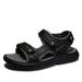 Summer Casual Top Layer Cowhide Convenient Velcro Soft Grip Non Slip Black Sandals Men's Sports Version_vogvips.com