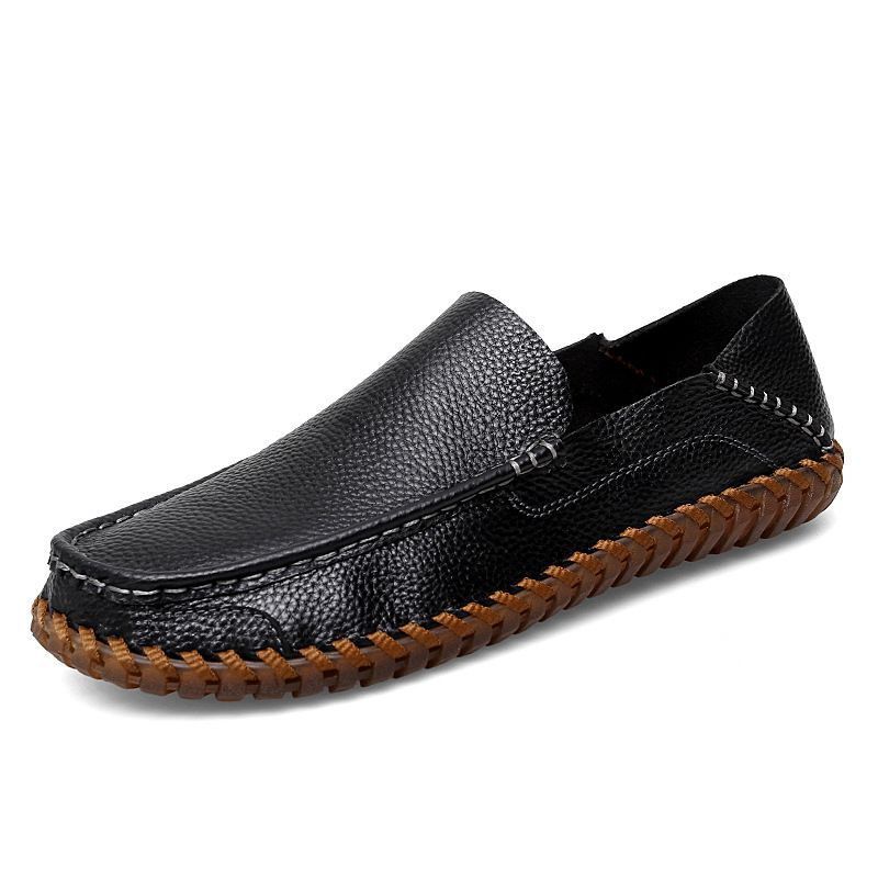 Summer Men's Soft Large Size Casual Shoes Men Genuine Leather Top Layer Cowhide Wide Foot Business Loafers_vogvips.com