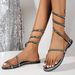 Rhinestone Spring Snake Round Foot Beach Holiday Open-toed Flat Sandals For Women_vogvips.com