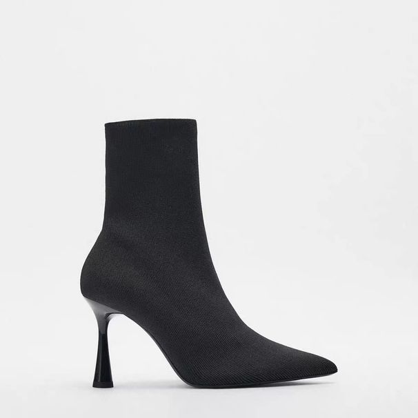 ZA Autumn New Women's Shoes Black Fabric High Elasticity Pointed Toe Stiletto Short Sock Fashion Boots_vogvips.com