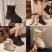 Wrinkled Thick-Soled Snow For Women 2025 Winter New Style Fleece-Lined Thickened Warm Nylon Lace-Up Northeast Ski Boots_vogvips.com